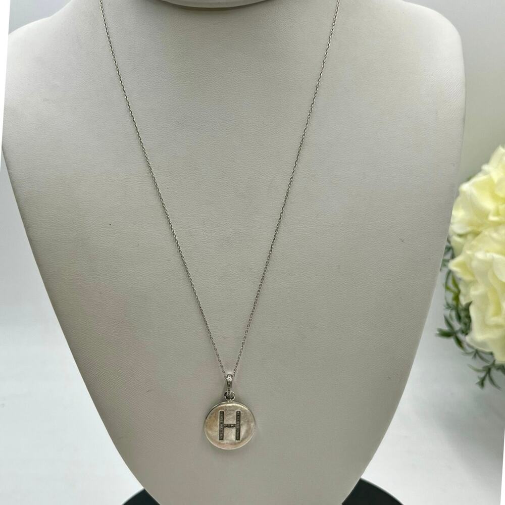 BDG Italy Sterling SIlver 925 Diamond Initial‎ Letter H Pendant Necklace